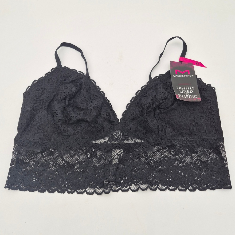 Maidenform Black Lace Bralette Lightly Lined Shaping Wireless Bra XL DM1127